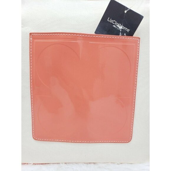 Liz Claiborne New York Pop Tote Large Cream Peach Trim Coin Purse Shoulder Bag - Picture 2 of 12